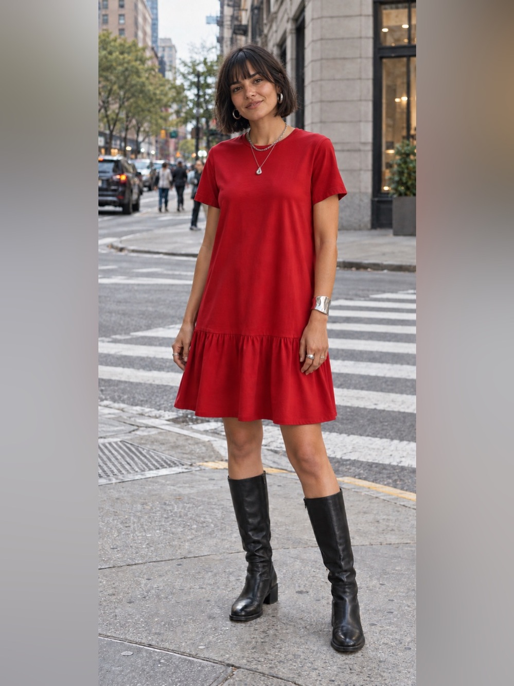 Zara Red Ruffle Hem Mini Dress Short Sleeve Relaxed T-Shirt Shift L